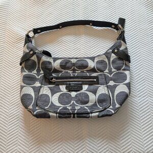 Coach Signature Jacquard Shoulder Bag Grey Black Patent Trim Style 13291 Y2K